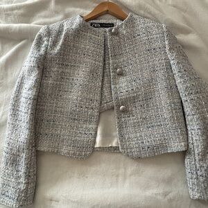 Zara Women's Gray Tweed Cropped Jacket